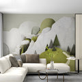 Abstract Mountain Landscape Mural Wallpaper in Sage and Olive Mural Wallpaper - pure wallpaper artwork