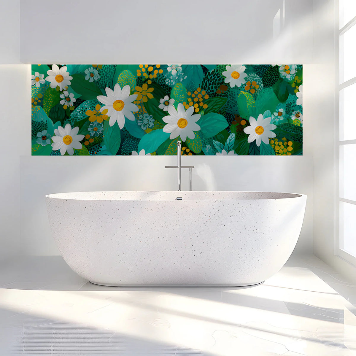 Meadow Daisy Mural Wallpaper in Teal and Ochre Mural Wallpaper - pure wallpaper artwork