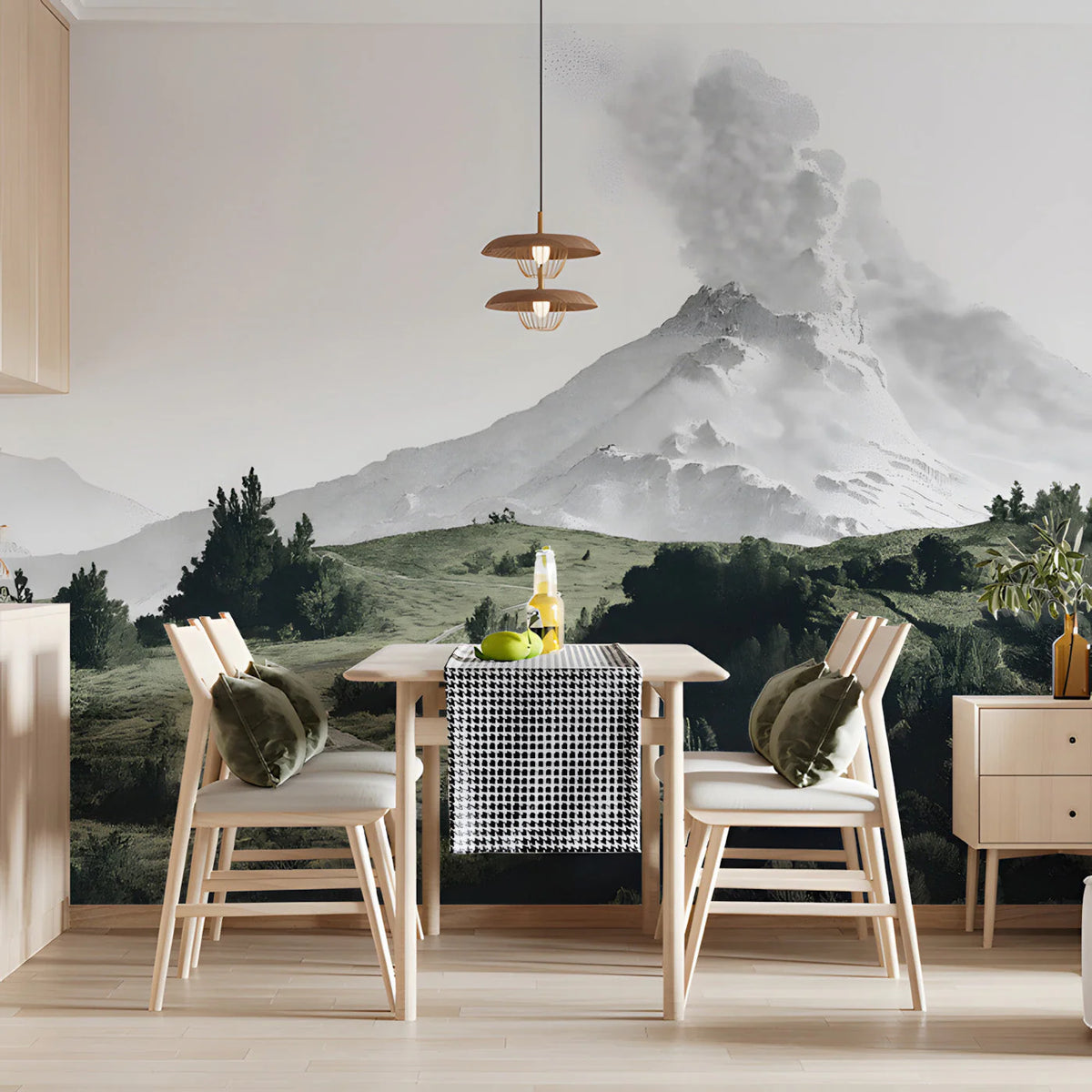 Volcanic Landscape Mural Wallpaper in Etched Style Mural Wallpaper - pure wallpaper artwork
