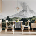 Volcanic Landscape Mural Wallpaper in Etched Style Mural Wallpaper - pure wallpaper artwork