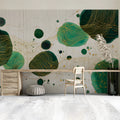 Emerald Ink Abstract Mural Wallpaper — Modern Gold Line Art Mural Wallpaper - pure wallpaper artwork