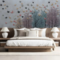 Butterfly Forest Mural Wallpaper — Whimsical Soft Pastel Nature Mural Wallpaper - pure wallpaper artwork