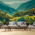 Terraced Mountain Valley Mural Wallpaper — Scenic Landscape Mural Wallpaper - pure wallpaper artwork