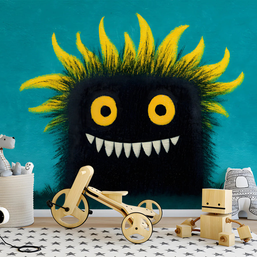 Little Monster Mural Wallpaper with Vivid Teal Background Mural Wallpaper