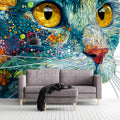 Cat Portrait Floral Mural Wallpaper — Whimsical Artistic Print Mural Wallpaper - pure wallpaper artwork