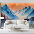 Alpenglow Mountain Lake Mural Wallpaper — Artistic Painted Landscape Mural Wallpaper - pure wallpaper artwork