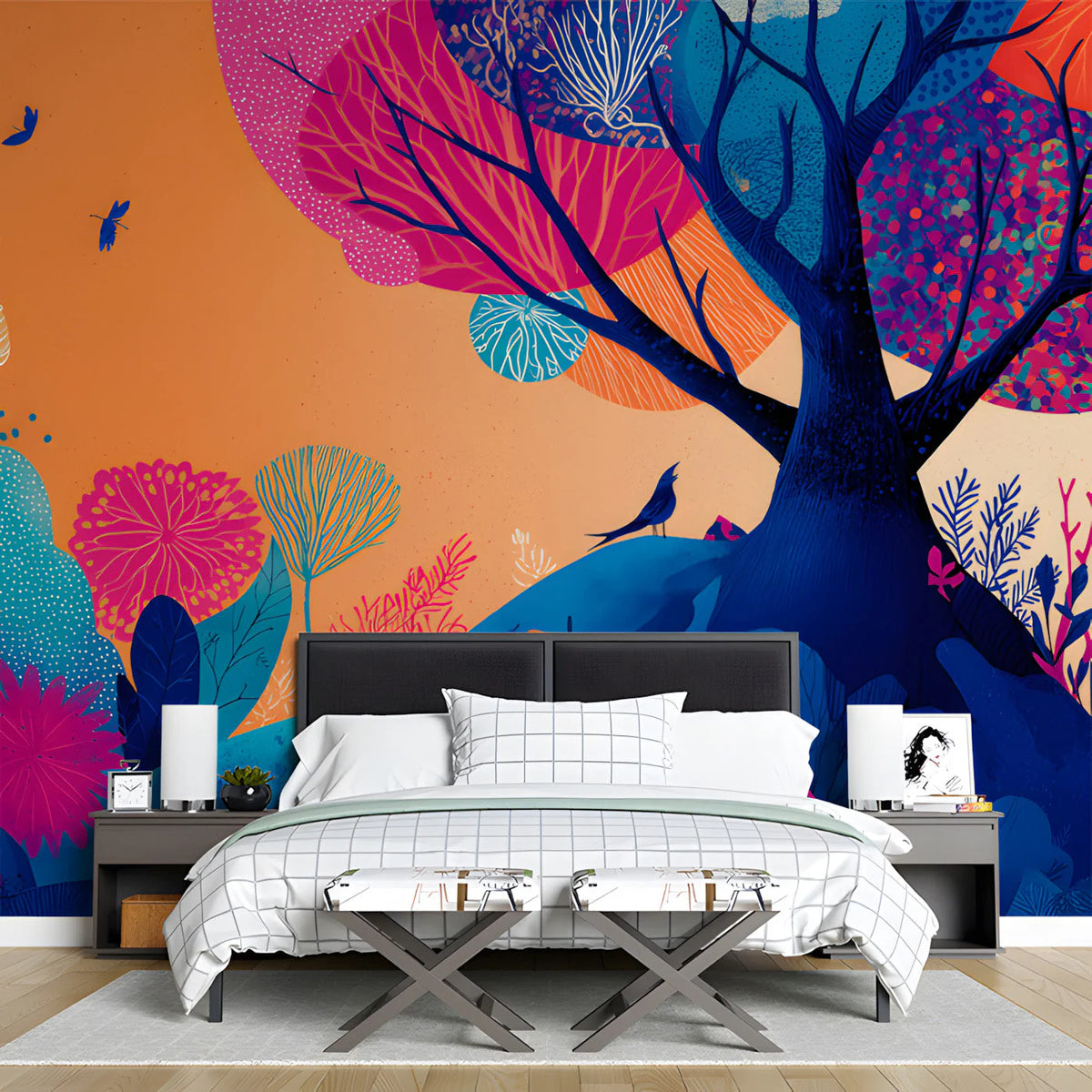 Vibrant Abstract Garden Mural Wallpaper in Sunset Hues Mural Wallpaper - pure wallpaper artwork