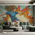 Comic Soccer Player Action Mural Wallpaper — Pop Art Style Mural Wallpaper - pure wallpaper artwork