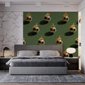 Flaming Soccer Ball Mural Wallpaper in Matte Olive Green Mural Wallpaper - pure wallpaper artwork