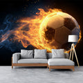 Fiery Soccer Ball Sports Mural Wallpaper — Kinetic Action Design Mural Wallpaper - pure wallpaper artwork