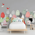Whimsical Bird Garden Mural Wallpaper — Playful Nature Design Mural Wallpaper - pure wallpaper artwork