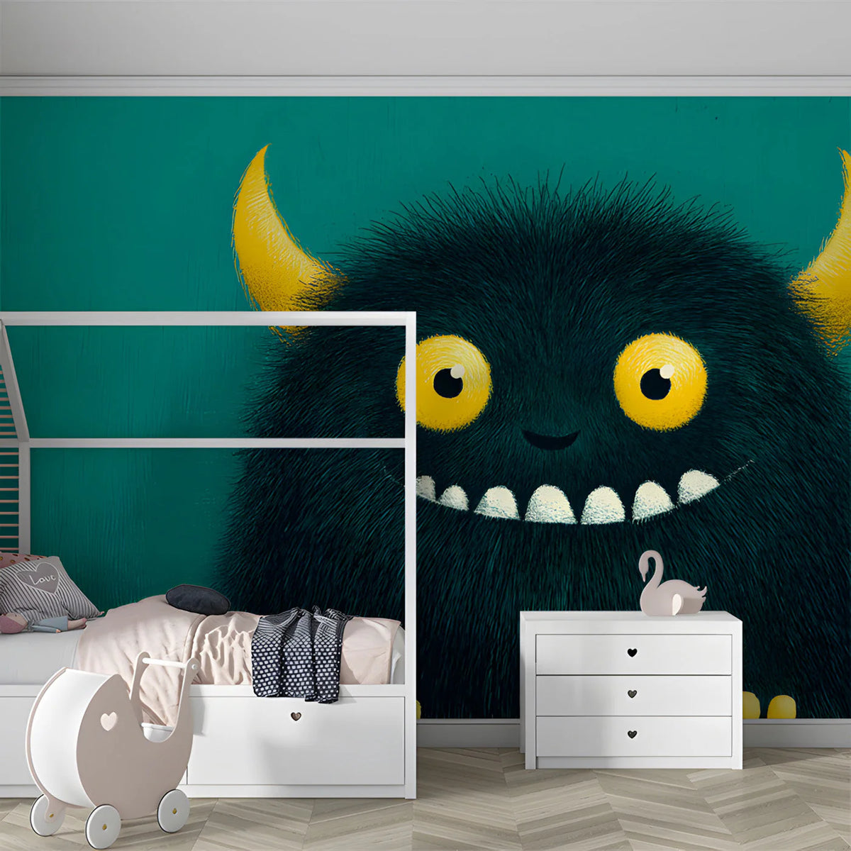 Furry Monster Mural Wallpaper — Playful Children's Wall Art Mural Wallpaper - pure wallpaper artwork
