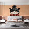 Cozy Winter Cat Mural Wallpaper — Whimsical Illustration Mural Wallpaper - pure wallpaper artwork