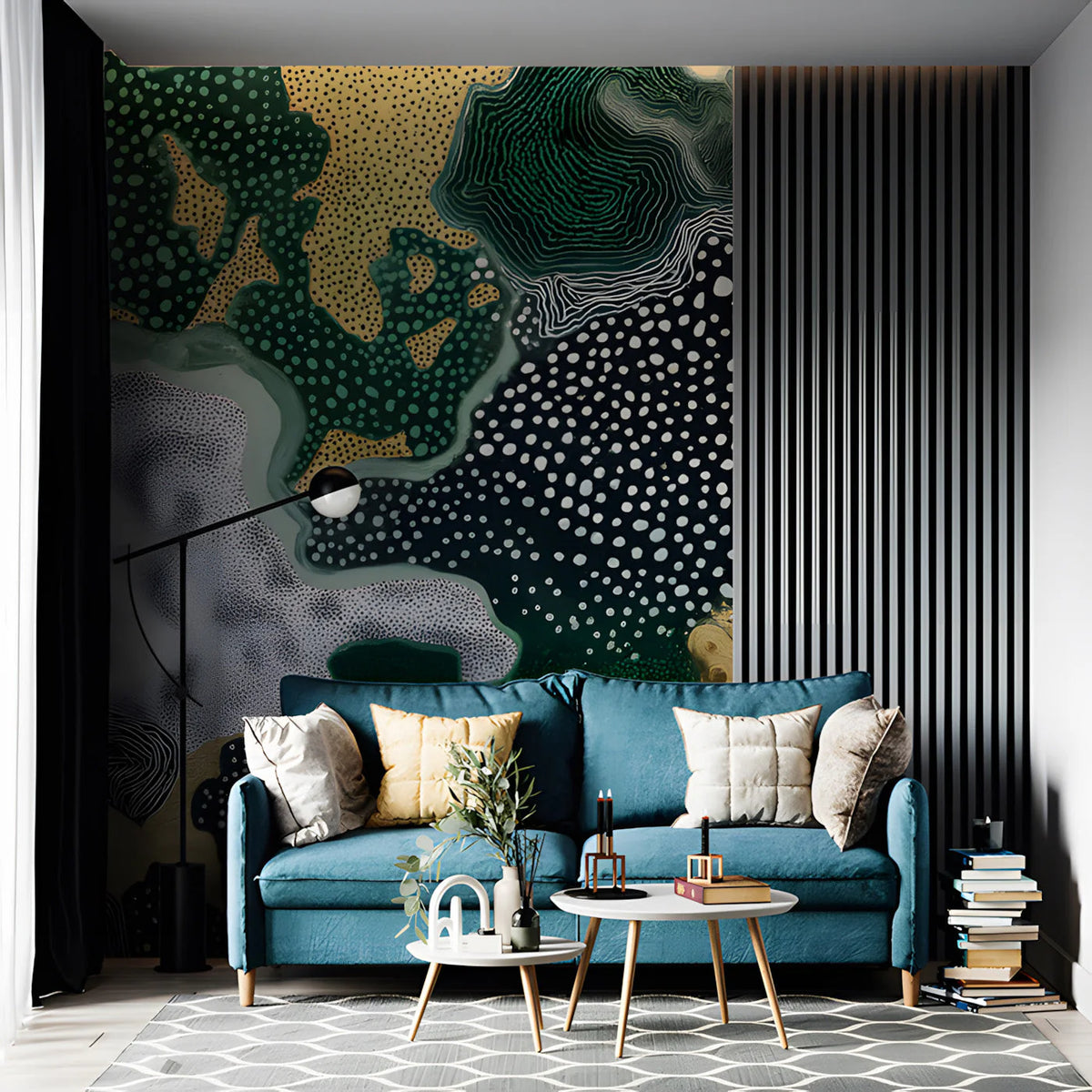 Abstract Topographic Mural Wallpaper — Midnight Forest & Gold Mural Wallpaper - pure wallpaper artwork