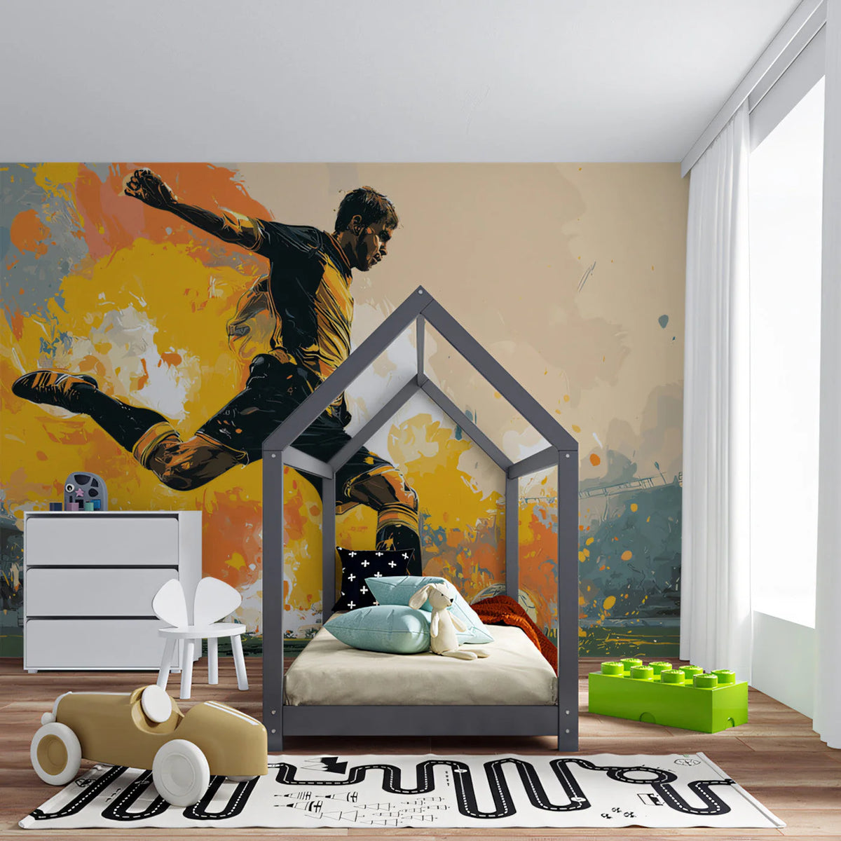 Soccer Strike Action Mural Wallpaper — Energetic Sports Design Mural Wallpaper - pure wallpaper artwork