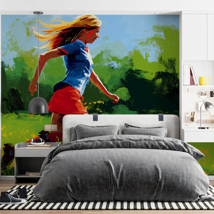 Soccer Player Action Mural Wallpaper — Energetic Athletic Art Mural Wallpaper