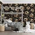 Vintage Soccer Ball Pattern Mural Wallpaper in Black and Gold Mural Wallpaper - pure wallpaper artwork