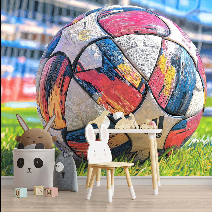 Abstract Soccer Ball Mural Wallpaper — Vibrant Sports Energy Mural Wallpaper