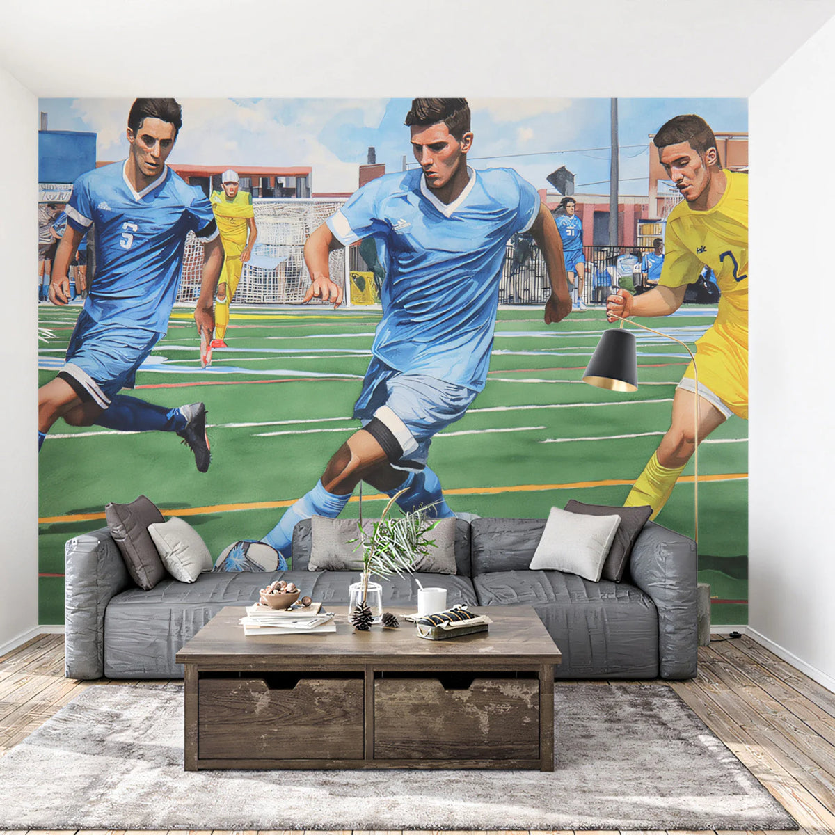 Soccer Match Action Mural Wallpaper — Athletic Sport Art Mural Wallpaper - pure wallpaper artwork