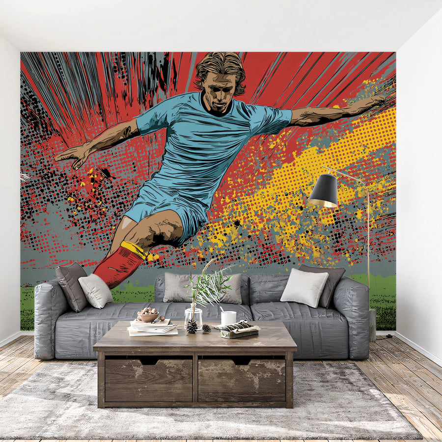 Soccer Legend Mural Wallpaper — Pop Art Action Scene Mural Wallpaper