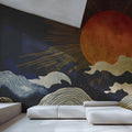 Solar Waves Mural Wallpaper — Japanese Inspired Celestial Art Mural Wallpaper - pure wallpaper artwork