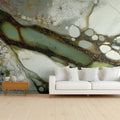 Ethereal Moss and Gold Fluid Art Mural Wallpaper - pure wallpaper artwork