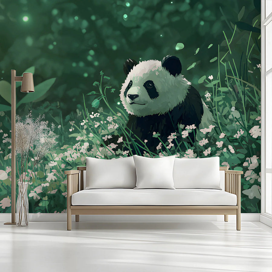 Panda in Forest Glade Mural Wallpaper — Whimsical Nature Scene Mural Wallpaper