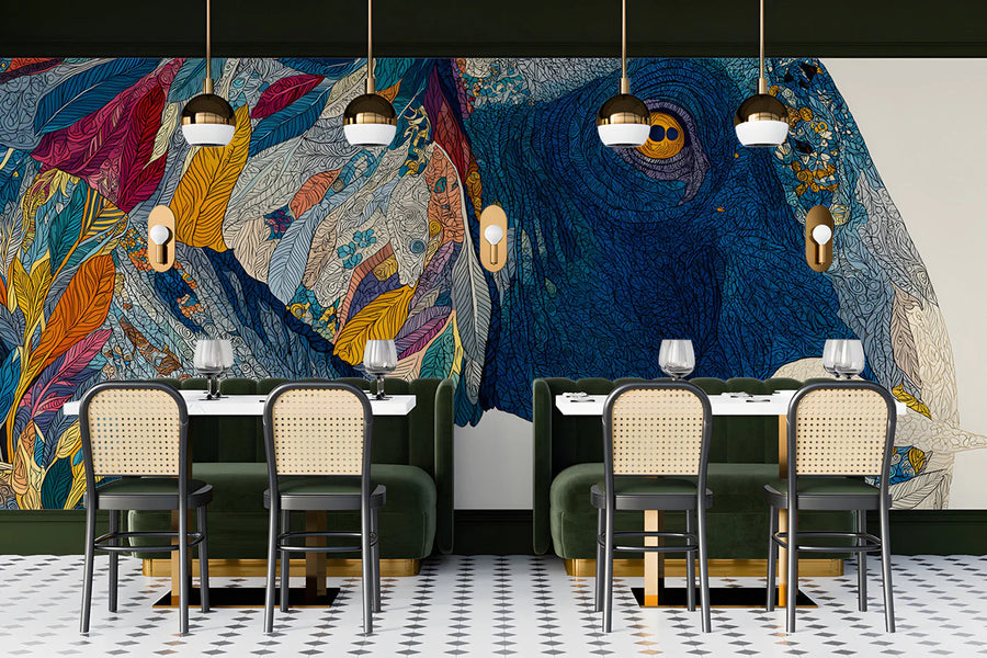 Abstract Elephant Feather Mural Wallpaper in Multicolored Tones Mural Wallpaper