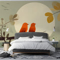 Sunlit Songbirds Mural Wallpaper — Whimsical Nature Illustration Mural Wallpaper - pure wallpaper artwork