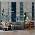 Abstract Geometric Forest Mural Wallpaper in Blue and Ochre Mural Wallpaper - pure wallpaper artwork