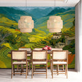 Terraced Mountain Valley Mural Wallpaper — Hand-Drawn Landscape Mural Wallpaper - pure wallpaper artwork