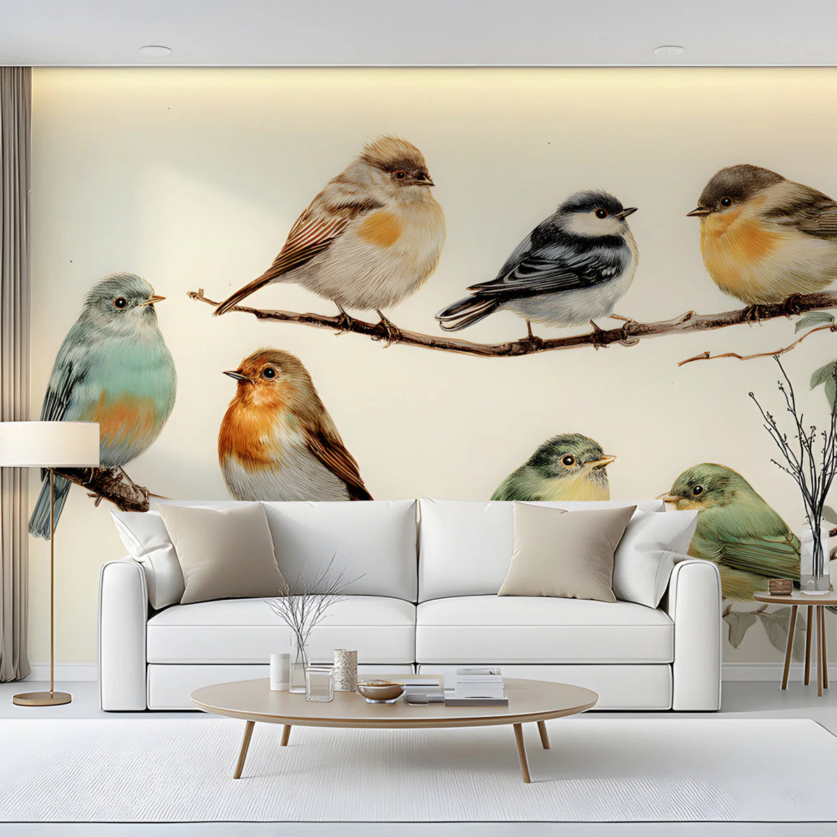 Songbird Illustration Mural Wallpaper — Artistic Nature Decor Mural Wallpaper - pure wallpaper artwork