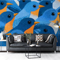 Bluebird Flock Mural Wallpaper — Artistic Whimsical Illustration Mural Wallpaper - pure wallpaper artwork