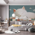 Sleeping Giant Cat Mural Wallpaper — Whimsical Town Scene Mural Wallpaper - pure wallpaper artwork