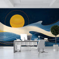 Celestial Moon Abstract Mural Wallpaper in Deep Navy and Gold Mural Wallpaper - pure wallpaper artwork