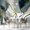 Emerald and Gold Watercolor Botanical Mural Wallpaper - pure wallpaper artwork