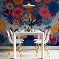 Vibrant Botanical Dreamscape Mural Wallpaper — Whimsical Floral Art Mural Wallpaper - pure wallpaper artwork