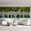 Pointillist Birch Forest Mural Wallpaper in Verdant Green Mural Wallpaper - pure wallpaper artwork