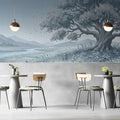Enchanted Riverside Meadow Mural Wallpaper — Whimsical Blue Landscape Mural Wallpaper - pure wallpaper artwork