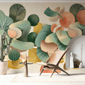 Abstract Organic Foliage Mural Wallpaper in Soft Sage and Salmon Mural Wallpaper - pure wallpaper artwork