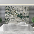 Abstract Ink Botanical Mural Wallpaper in Forest Green and Gold Mural Wallpaper - pure wallpaper artwork