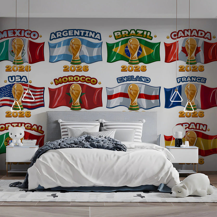 World Football 2026 Flags Mural Wallpaper — Global Sports Tribute Mural Wallpaper