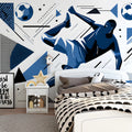 Dynamic Soccer Player Mural Wallpaper in Blue and White Mural Wallpaper - pure wallpaper artwork