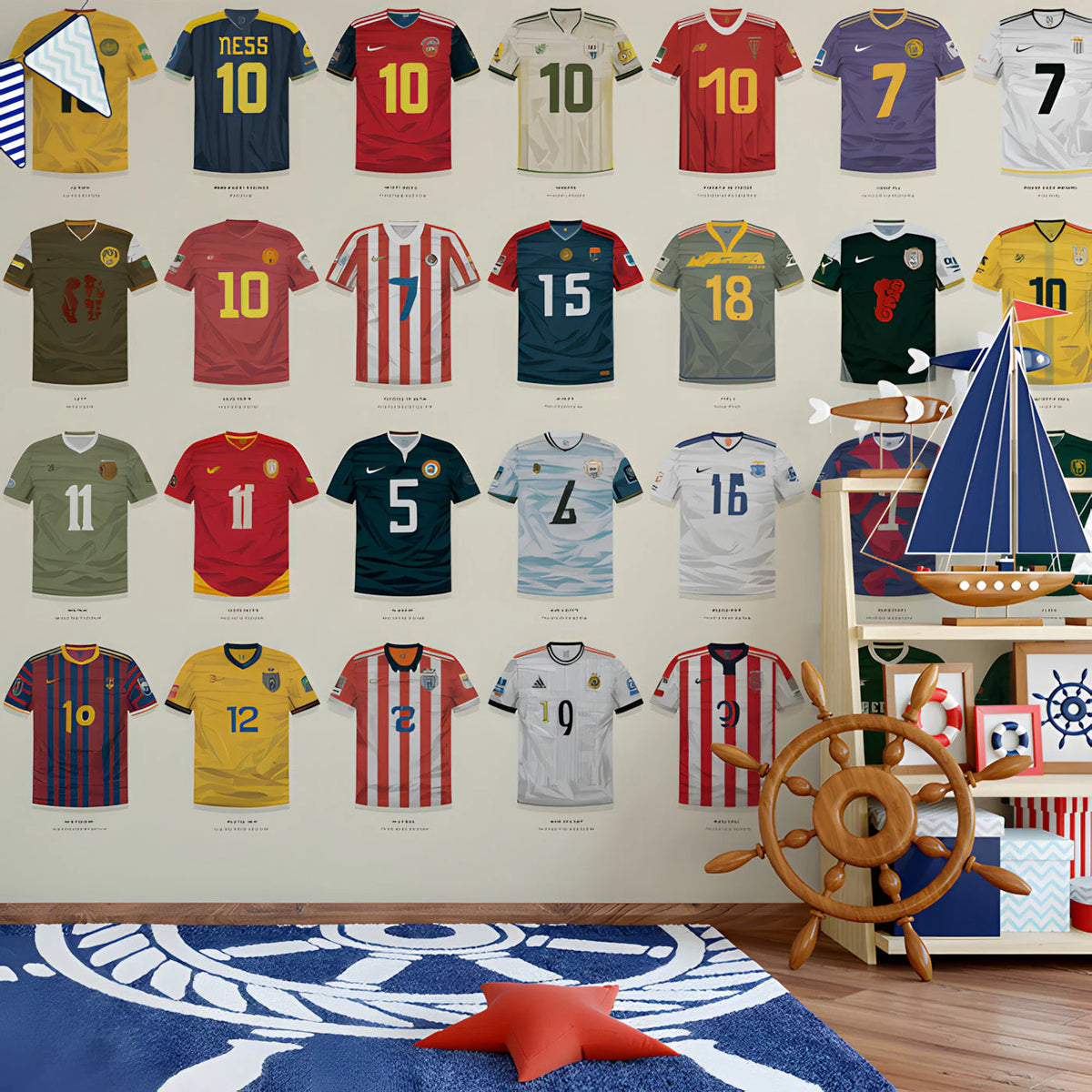 Vintage Football Jersey Mural Wallpaper — Athletic Sport Pattern Mural Wallpaper - pure wallpaper artwork
