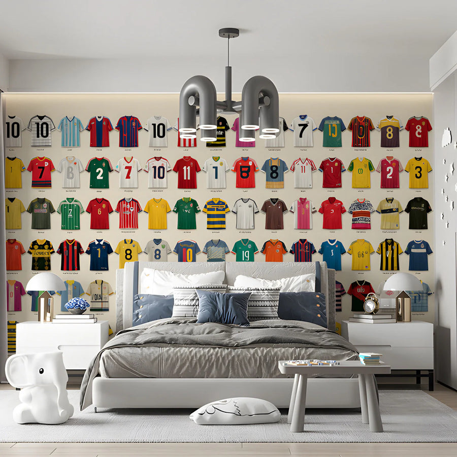 Vintage Football Jersey Mural Wallpaper — Colorful Sports Pattern Mural Wallpaper