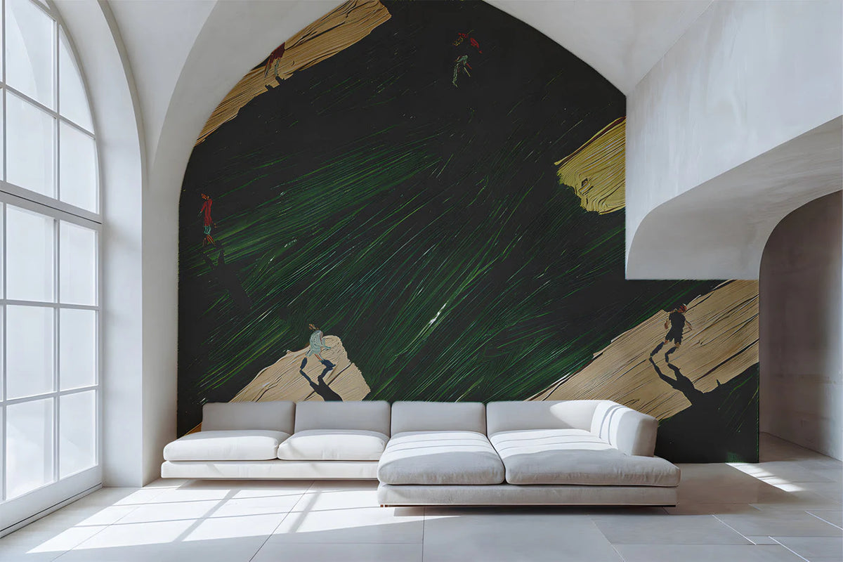 Abstract People Painted Mural Wallpaper — Expressionist Art Style Mural Wallpaper - pure wallpaper artwork