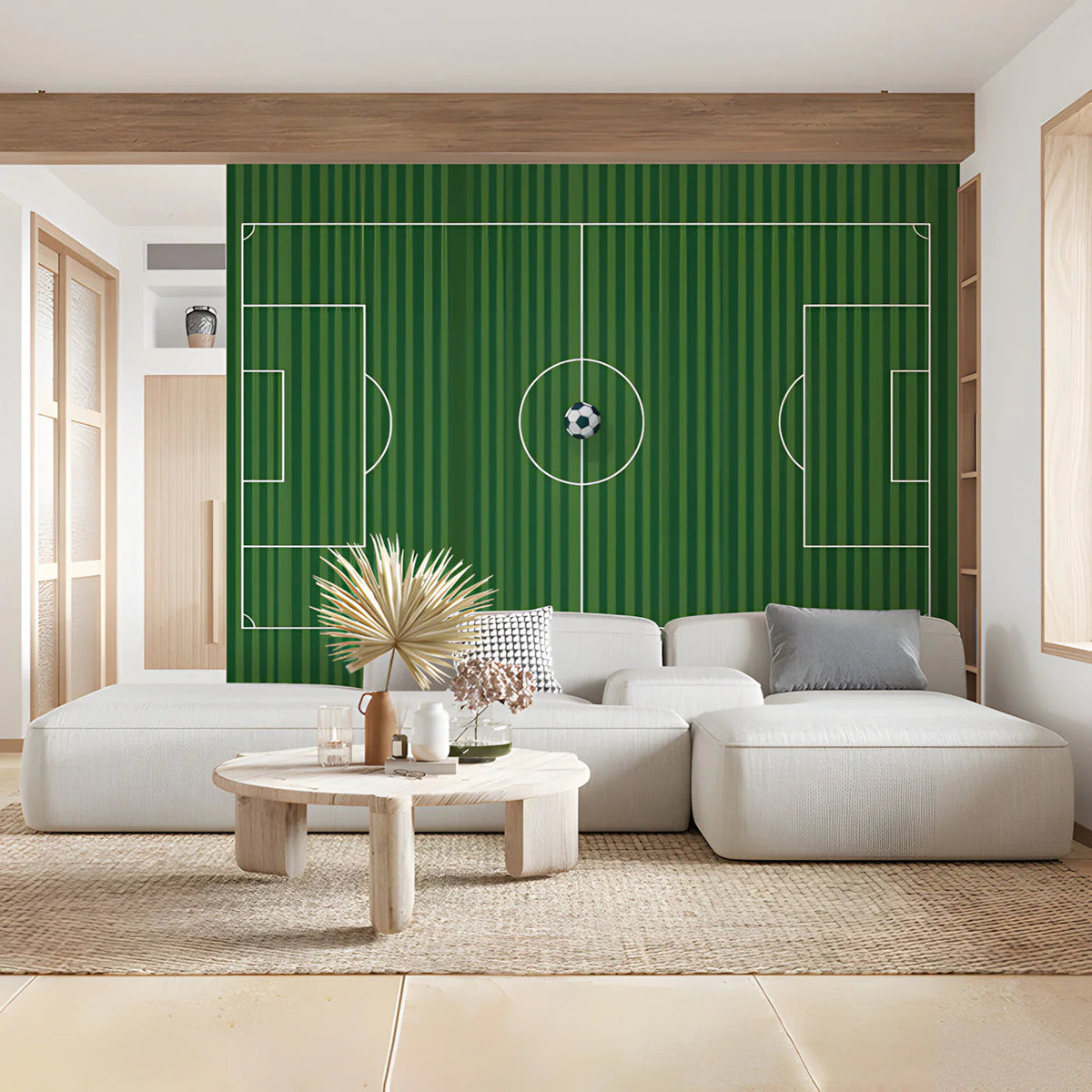 Soccer Field Pitch Mural Wallpaper — Playful Sport Design Mural Wallpaper - pure wallpaper artwork
