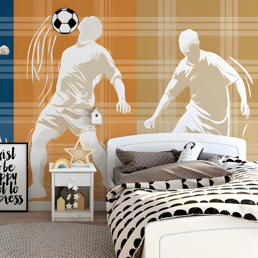 Dynamic Football Player Mural Wallpaper in Plaid Color Blocks Mural Wallpaper
