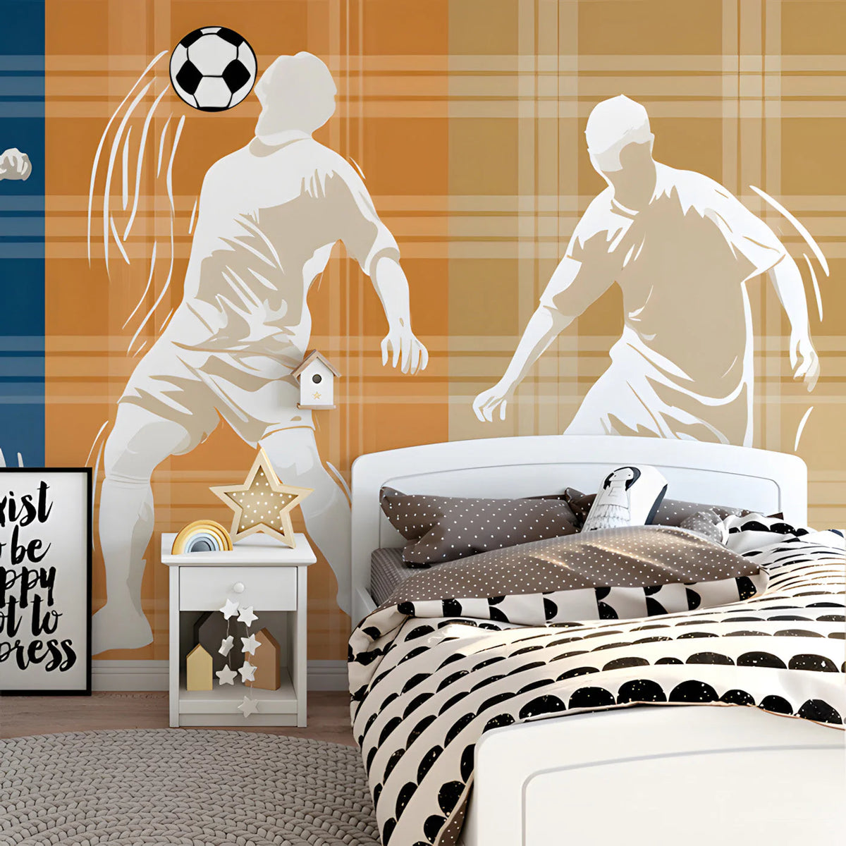 Dynamic Football Player Mural Wallpaper in Plaid Color Blocks Mural Wallpaper - pure wallpaper artwork
