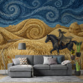 Van Gogh Style Wheat Field Mural Wallpaper with Galloping Horse Mural Wallpaper - pure wallpaper artwork